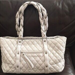 Chanel White Ligne Lady Braid Tote XL Distressed Lambskin Leather